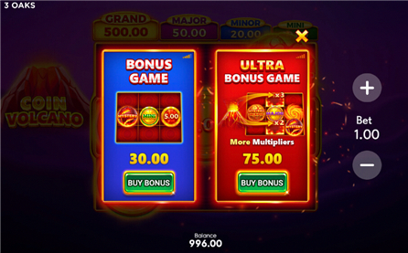Schermata acquisto Bonus Game di Coin Volcano